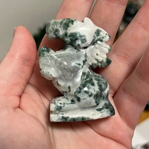 Moss agate crystal carved standing horse